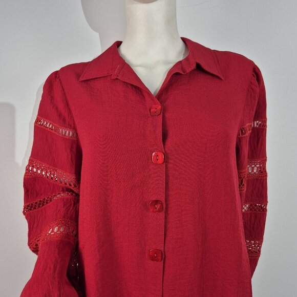 John Mark Tunic Top Women's  Size XL Cabana Wine Lace  Relaxed Fit Red (53) - Picture 2 of 14